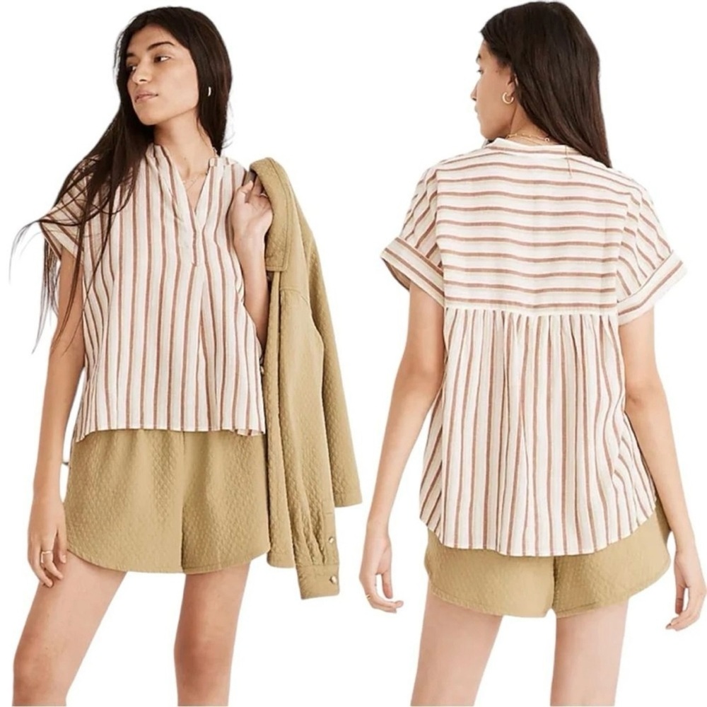 Madewell Crinkle Multicolor Striped V-Neck Blouse Shirt Size XL